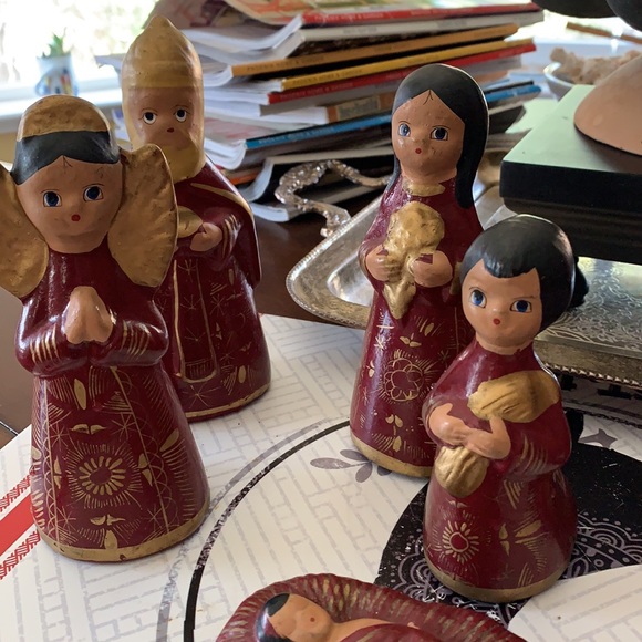 SET of 7 hand painted pottery nativity Mexico - Picture 4 of 7